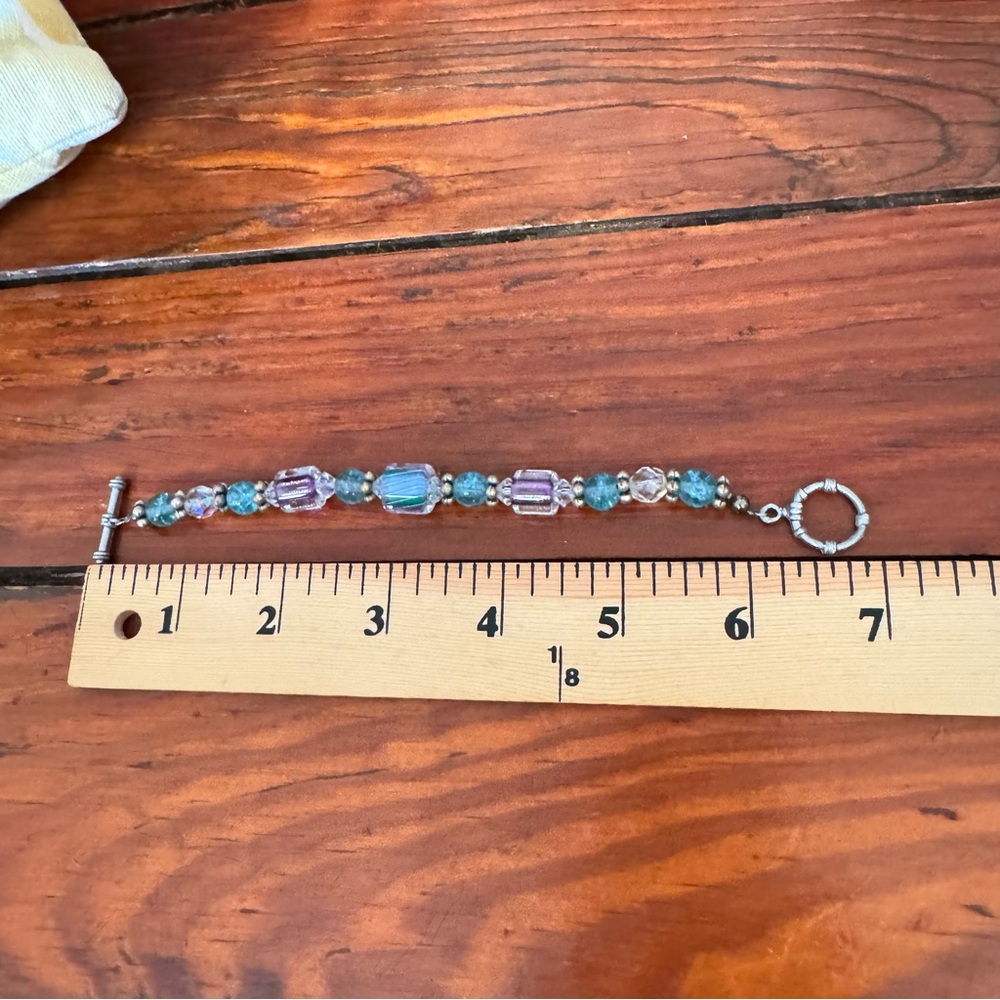 Small Lampwork Glass Bracelet - Silver Purple Blue Clear - Picture 8 of 9